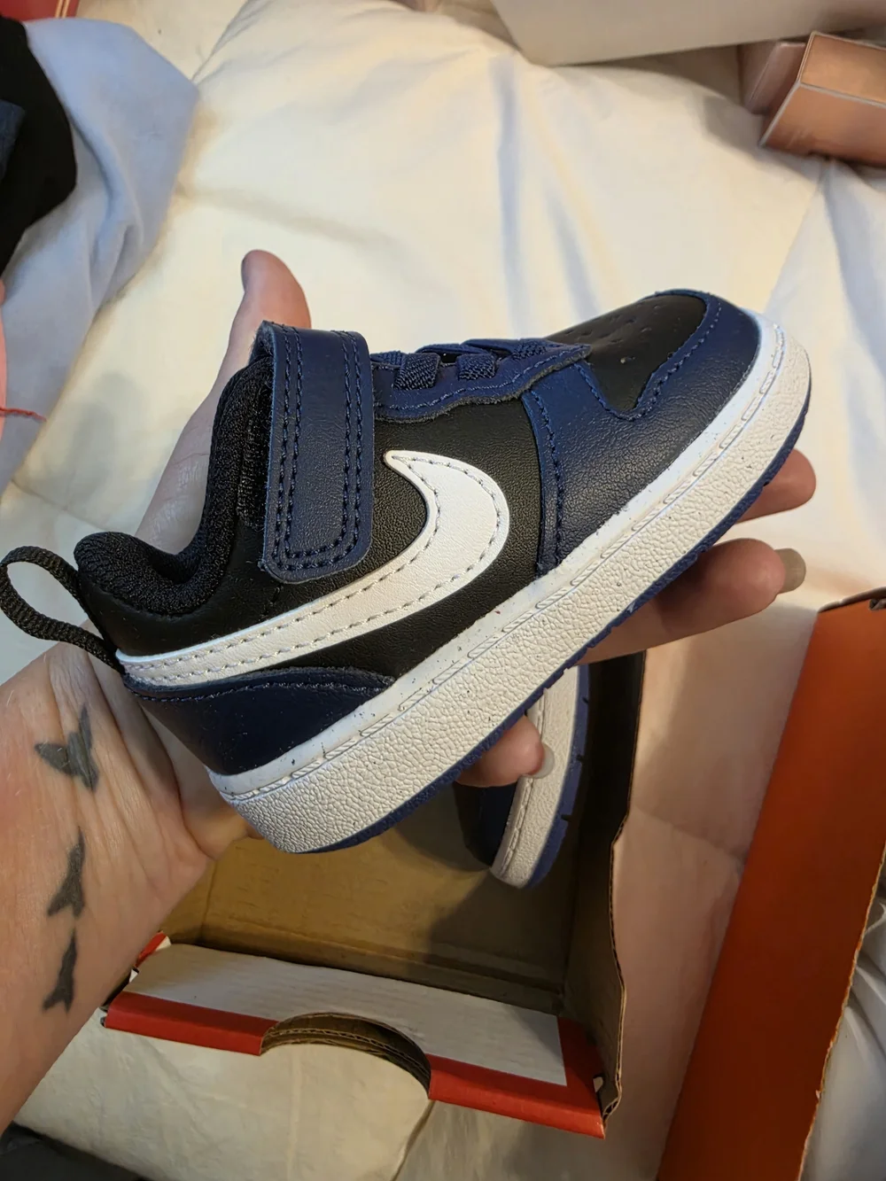 Nike Toddler Navy, Black and White Hook-and-Loop Sneakers